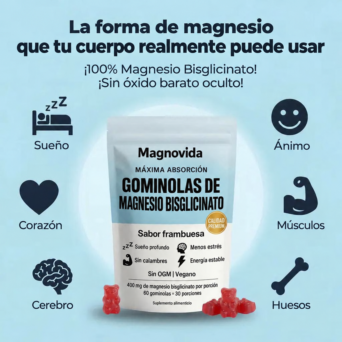 Beneficios de Magnovida: sueño profundo, menos estrés, sin calambres, energía estable